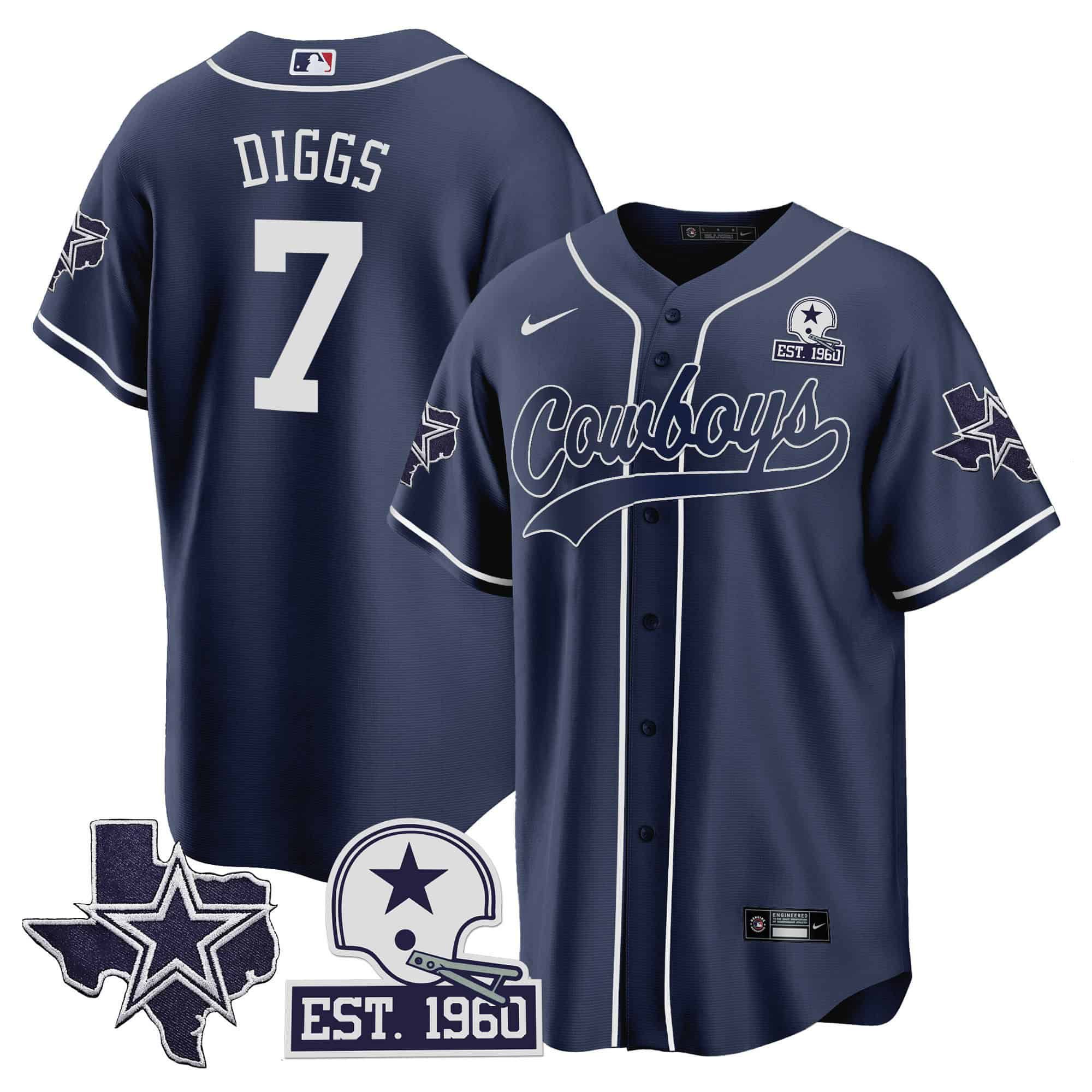Men Dallas Cowboys #7 Diggs Dark blue 2024 Nike Patch Baseball NFL Jersey
